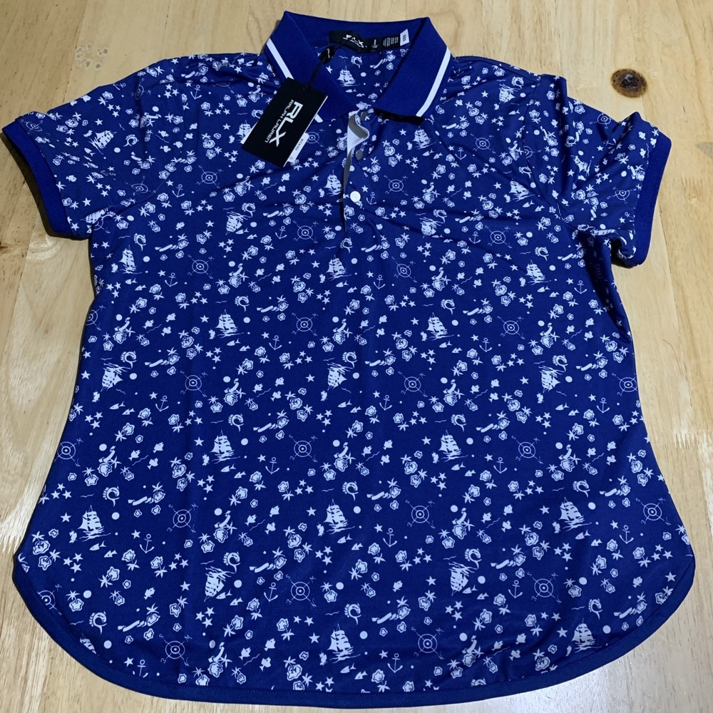 RLX Golf Ralph Lauren $115 Women's Golf Performance Polo Blue Nautical Size L